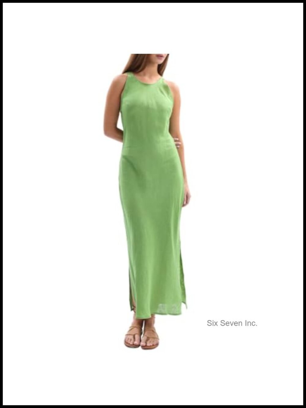 Sleeveless Bodycon Maxi Dress 100% Linen Slit Formal